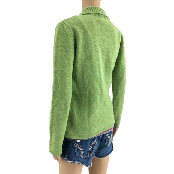 Moda SMALL VINTAGE 90's Green Lambswool Blend Full Zip Knit Cardigan Sweater - Picture 4 of 5